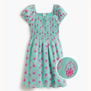 J. Crew crewcuts Girls' Block-Print Smocked Dress in Bright Spearmint Tulip | 14